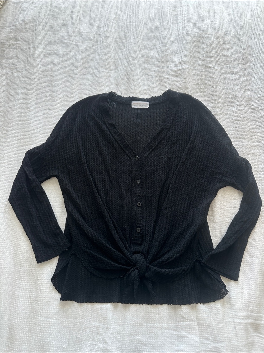 Urban Outfitters Black Button-Front Long Sleeve Top with Tie Hem